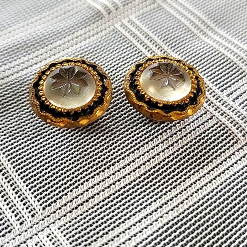 Vintage Gold Black & Crystal Cuff Link Buttons